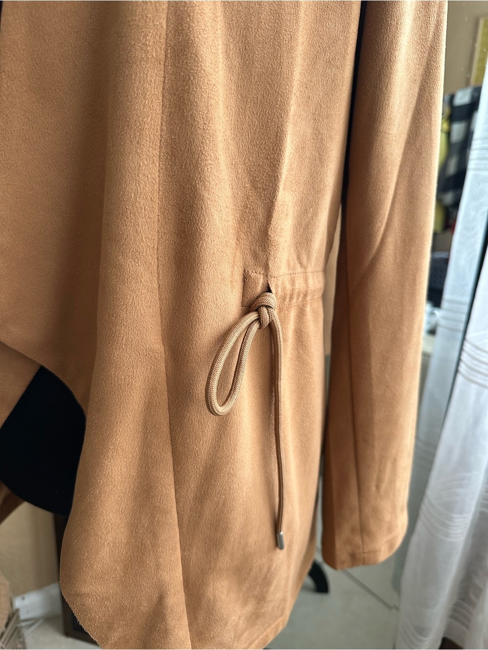 Thread + Supply Camel Faux Suede Open Front Jacket Cardigan Size Small - Picture 6 of 14
